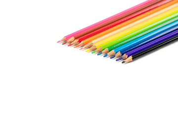 Beautiful blunt colour pencils are arranged together ready to use, it's on the white background.