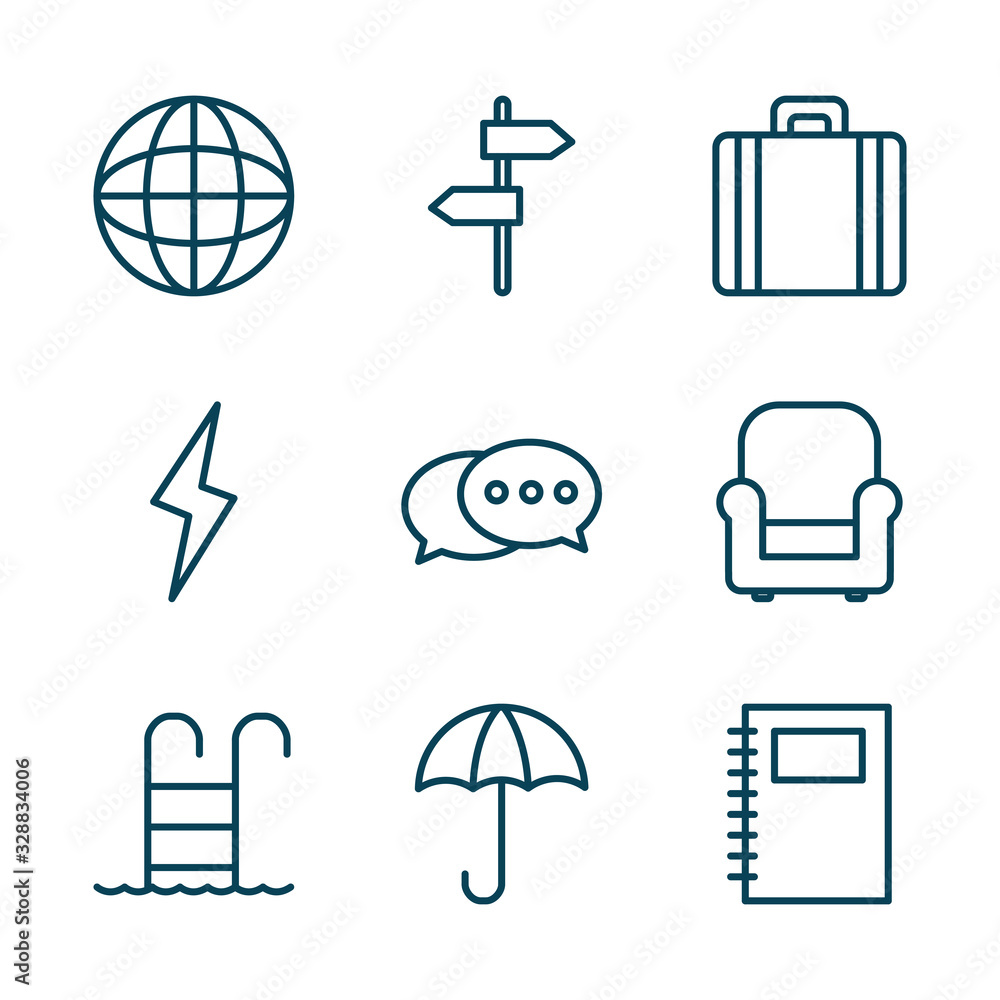 Poster objects line style icon set vector design