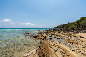 Fototapeta na wymiar beautiful soft wave clear blue transparency sea ocean water and rocks at the bottom of the tropical paradise beach coast summer sea view at PP Island, Krabi, Phuket, Thailand.