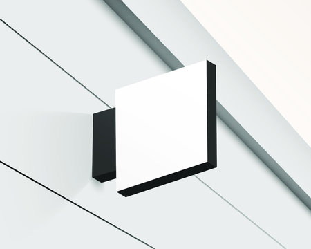 Logo signage mock up. Square metal sign template for design. Blank branding display with copy space. media facade store. 3d vector illustration.