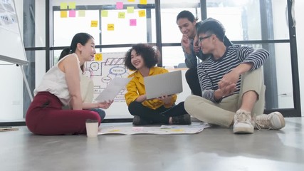 4k uhd Group of asian young creative happy people entrepreneur on a brainstorm business meeting Good leadership and teamwork workshop  lead to success office background