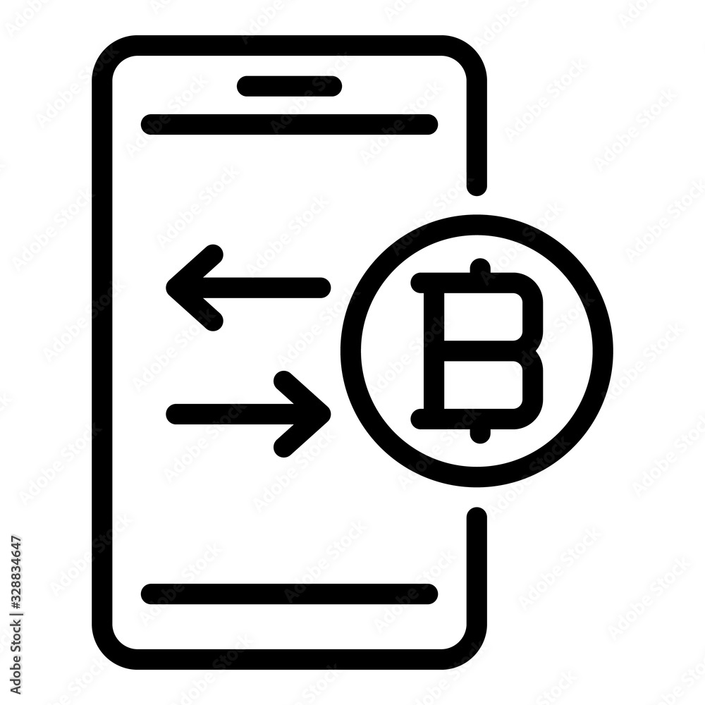 Poster bitcoin smartphone send icon. outline bitcoin smartphone send vector icon for web design isolated on