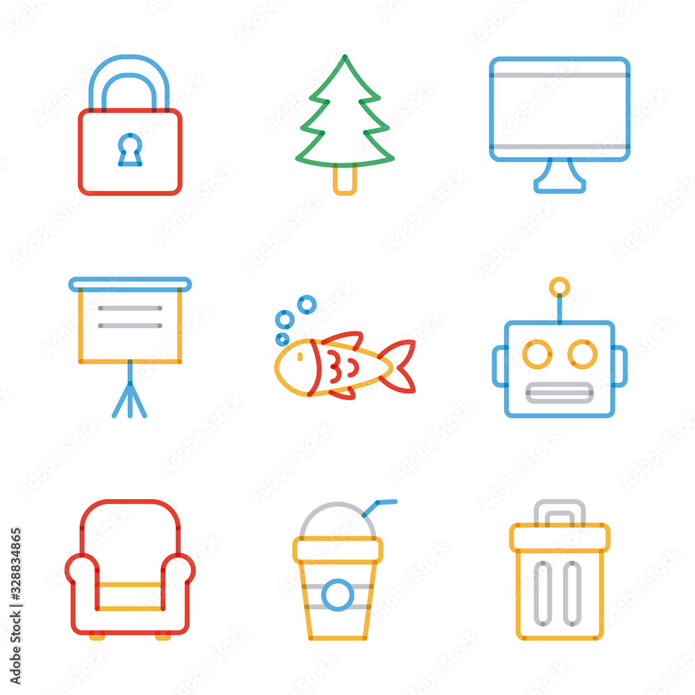 Aufkleber objects multiply line style icon set vector design