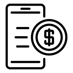 Coin money phone icon. Outline coin money phone vector icon for web design isolated on white background