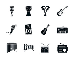 music silhouette style icon set vector design