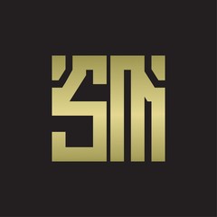 SM Logo with squere shape design template with gold colors