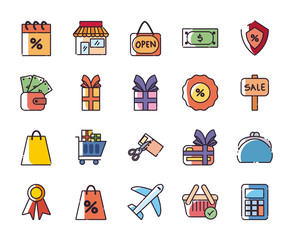 Shopping fill style icon set vector design