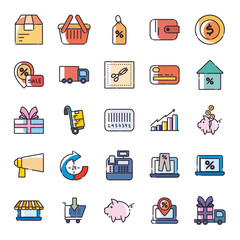 Shopping fill style icon set vector design