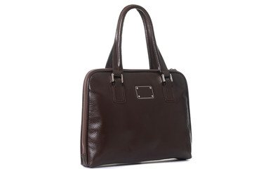 stylish brown eco-leather bag on a white background