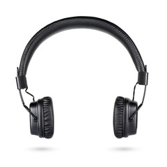 Wireless black on-ear headphones isolated on white