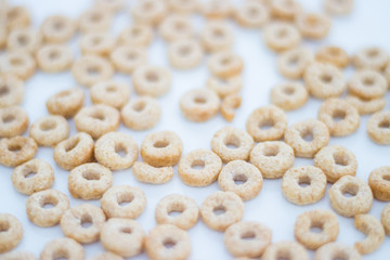Closeup Cornflakes Cereal rings isolated on white background