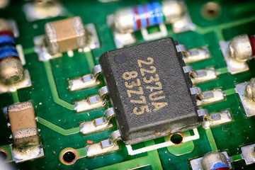 Processor on motherboard in macro view.