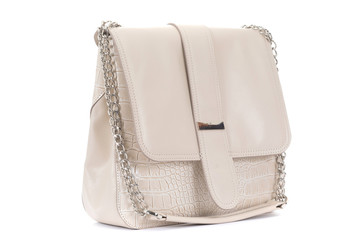 white leather bag on a white background