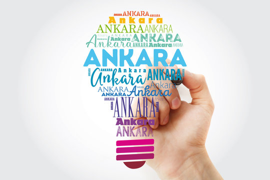 Ankara light bulb word cloud, travel concept background