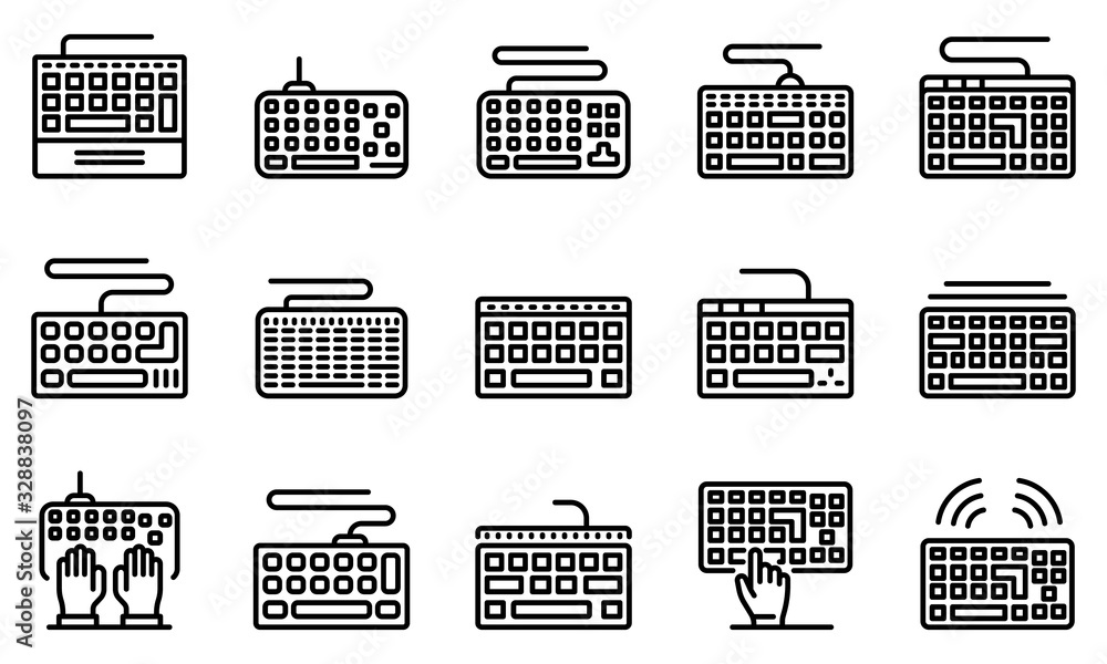 Poster keyboard icons set. outline set of keyboard vector icons for web design isolated on white background