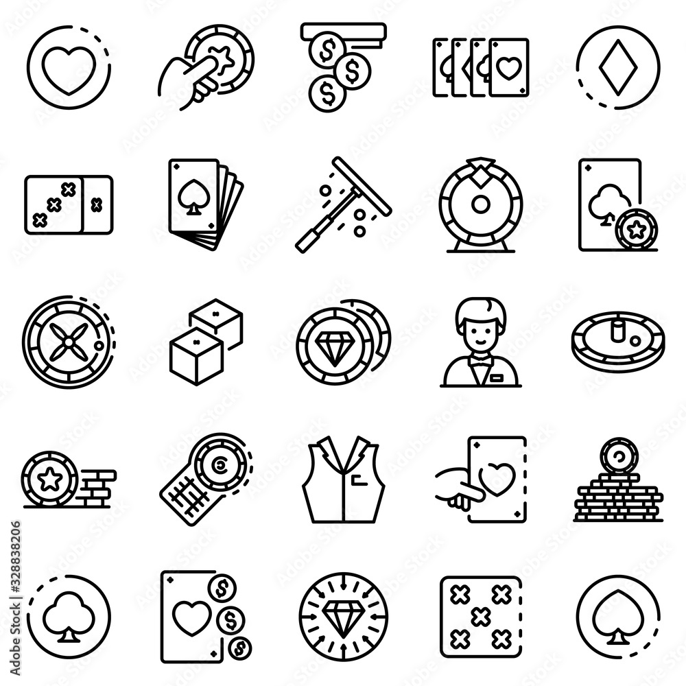 Poster croupier icons set. outline set of croupier vector icons for web design isolated on white background