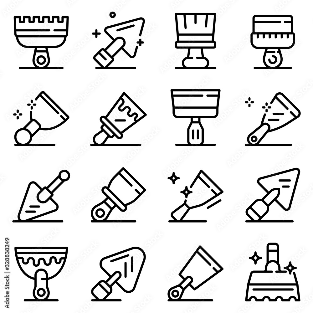 Poster putty knife icons set. outline set of putty knife vector icons for web design isolated on white back