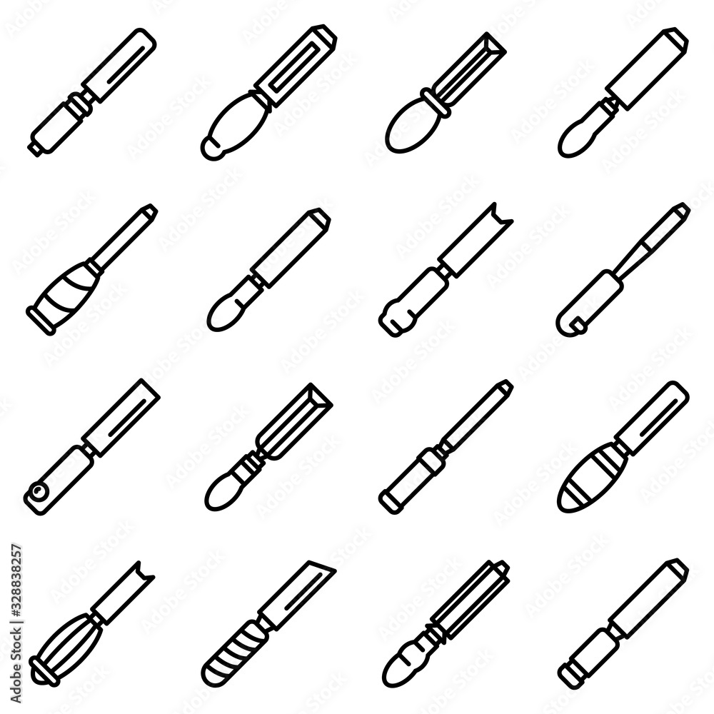 Poster Chisel icons set. Outline set of chisel vector icons for web design isolated on white background