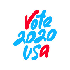 Vote 2020 hand drawn lettering text with flag. Vector illustration.