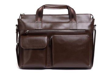 men`s expensive leather bag on a white background
