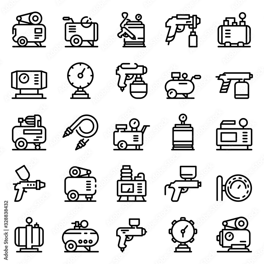Poster air compressor icons set. outline set of air compressor vector icons for web design isolated on whit