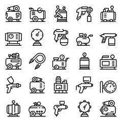 Air compressor icons set. Outline set of air compressor vector icons for web design isolated on white background