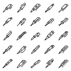 Soldering iron icons set. Outline set of soldering iron vector icons for web design isolated on white background