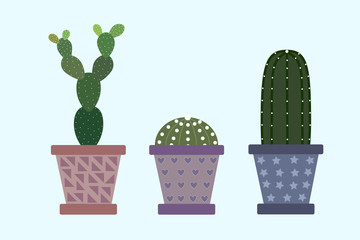 Cute cactus in the pot set.