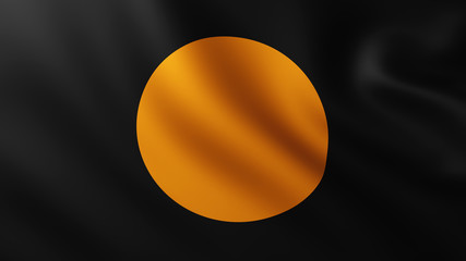 Large Black with Orange circle Flag fullscreen background in the wind