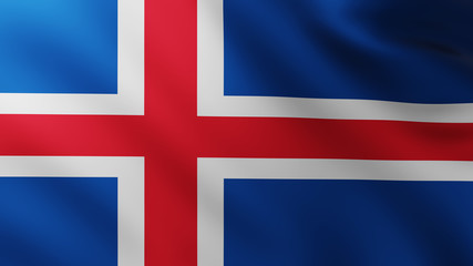 Large Flag of Iceland fullscreen background in the wind