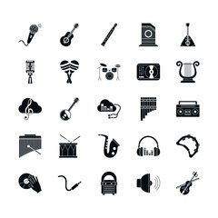 music silhouette style icon set vector design