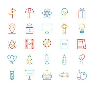 objects multiply line style icon set vector design