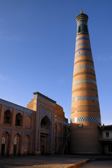 Islam Khoja Minaret, Itchan Kala (old or inner town). Khiva town, Uzbekistan.