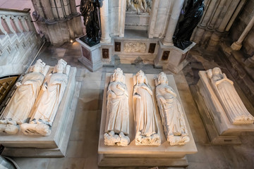 From left to right - marble recumbent sculptures of Jean II le Bon, Philip VI, Philip V, Jeanne...