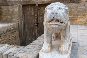 A lion. Interior detail of Throne room (17th century) of Ark fortress. Bukhara, Uzbekistan.