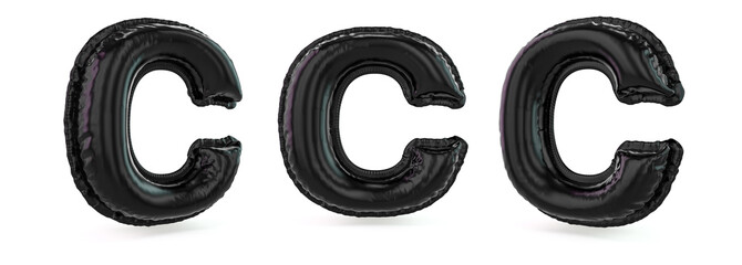 Capital letter C. Uppercase. Inflatable black balloon on background. 3D