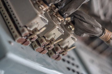 Old cabinet with connectors is providing signal.