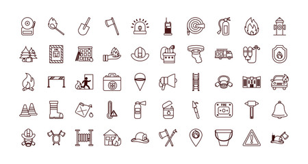 Fire and emergency line style icon set vector design