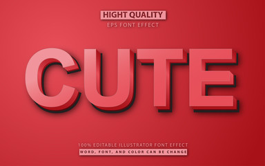 3D Cute pink and red style text effect. Editable font can use element cover, banner, poster, website, game, movie, comic
