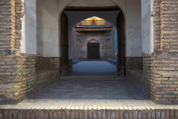 Entrance of Mohammed Rakhim Khan Madrasah. Khiva, Uzbekistan, Central Asia.
