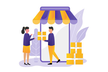 online shopping illustration. delivery service concept flat design style. vector graphics