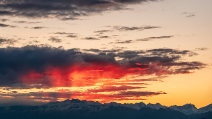 Winter colorful sunset in the countryside of Friuli-Venezia Giulia, Italy