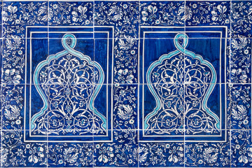 Tile decoration and ornament. Detail of Kuhna Ark palace. Khiva, Uzbekistan.