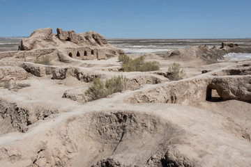 Toprak-Kala fortress (ancient Capital of Khorezm, one of the most popular touristic attraction in the country). Karakalpakstan, Uzbekistan, Central Asia.