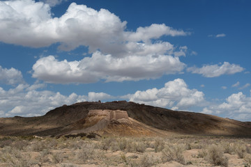 View at Ayaz-Kala fortress (the most popular and picturesque fortress in the country). Nukus, Karakalpakstan, Uzbekistan, Central Asia.