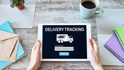 Delivery tracking form on device screen. E-commerce and business concept.