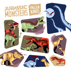 Jurassic Monsters Cutting Backgrounds Set © Macrovector
