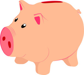 Vector Smiling pig pink money box 