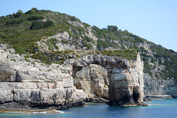 Tripitos Arch Landmark. Landscape view of Tripitos Arch in Paxos island, Ionian sea.