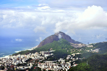 panoramic views of Rio de Janeiro from the observation deck near the monument to Christ